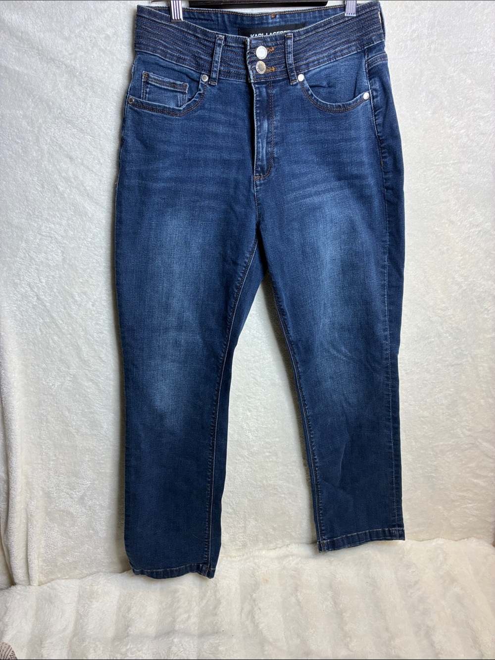 Karl Lagerfeld Dark Blue Ankle Crop High-Rise Stretch Jeans